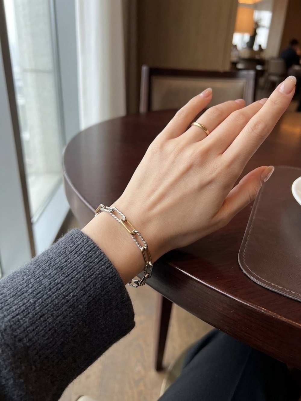 Two Tone Gold Silver Paperclip Link Chain Bracelet Stainless Steel Minimalist